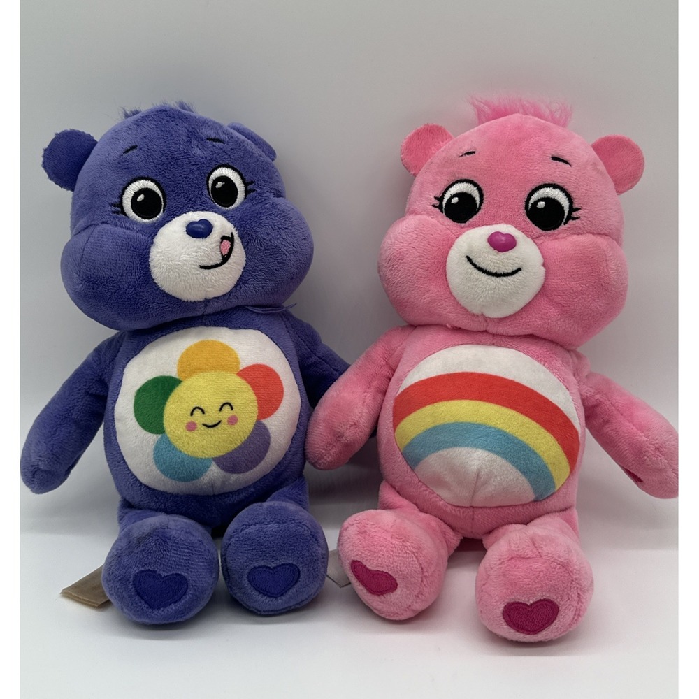 Lot Of 2 Care Bears‎ Purple Harmony And Cheer Bear Pre Owned 10 In. Plush
